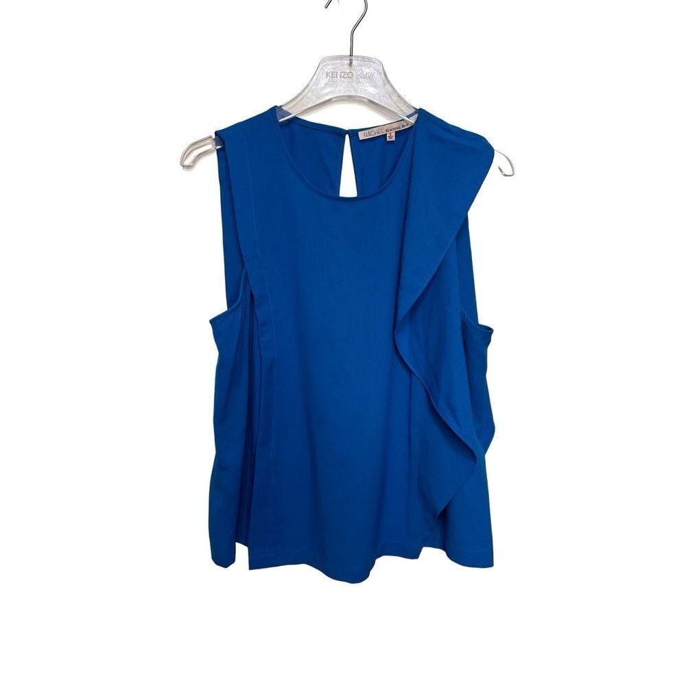 Rachel Roy Sleeveless Blouse Side Drape Ruffle Blue Size 8